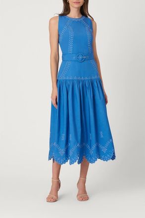 Shoshanna Lasercut Cotton Lennon Dress in Marina at Nordstrom, Size 10