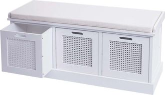 Hhg non utilizzato] Panca panchina da interni con cuscino 3 box ceste contenitori 904 legno mdf bianco