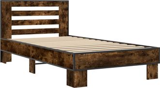 vidaXL Estructura Cama Madera Ingenier&iacute;a Metal Roble Ahumado 90x190 Cm Vidaxl