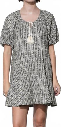 Greylin Elena Stripe Pattern Bubble Sleeve Popover Dress In Grey