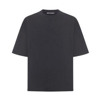 Palm Angels Tops, Heren, Zwart, XL, Katoen, Curved Logo Loose Collar T-Shirt