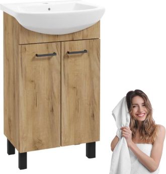 OEM Mueble De Ba&ntilde;o Sat D50 De Pie Con Lavabo, Roble Dorado, Dos Puertas