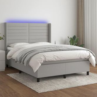 vidaXL Vidaxl - Cama Box Spring Colch&oacute;n Y Luces Led Tela Gris Claro 140x190 Cm