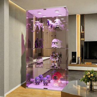 OEM Vitrina De Vidrio, Con Led, 4 Estantes, Armario De Presentaci&oacute;n Para Sal&oacute;n, Vitrina Para Colecci&oacute;n, 163 X 80 X 36cm, Blanco