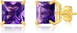 MAX + STONE 14k Yellow or White Gold 7mm Princess Cut Gemstone Square Stud Earrings