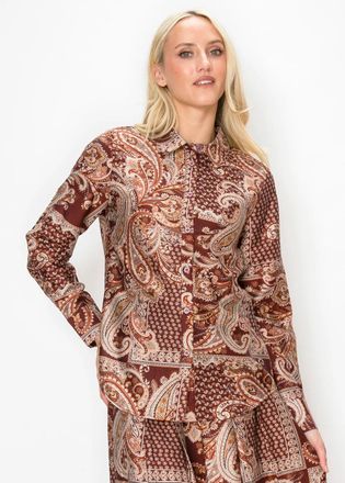 YAL New York Long Sleeve Paisley Blouse in Burgundy