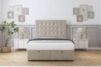 Sloomy Alabama Plush Ottoman Bed Set With 26 Strutted Headboard in Cream | Size: Super King