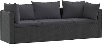 vidaXL Vidaxl - Set De Sof&aacute;s De Jard&iacute;n 3 Piezas Y Cojines Rat&aacute;n Sint&eacute;tico Negro