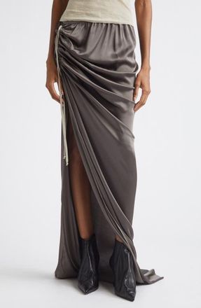 Rick Owens Edfu Ruched Satin Skirt in Dust at Nordstrom, Size 6 Us