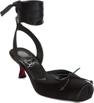 Christian Louboutin Cassia Lace-Up Slingback Pump in Black/Black at Nordstrom, Size 10.5Us