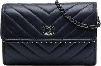 Chanel Pre-owned Wallet on Chain - Dames - Vintage Schoudertas - Blauw - ONE Size - Leer - Vintage