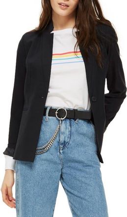 Topshop Cross Hatch Blazer in Navy Blue at Nordstrom, Size 10 Us