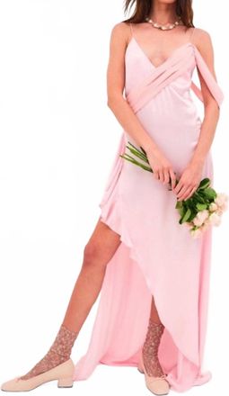 For Love & Lemons Draped Plunge Neck Asymmetric James Maxi Dress In Pink