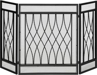 HOMCOM Salvachispas De Chimenea Plegable Pantalla Protectora De Chimenea De 3 Paneles Con Bisagras Y Estructura De Metal Decorativa 126x3x80 Cm