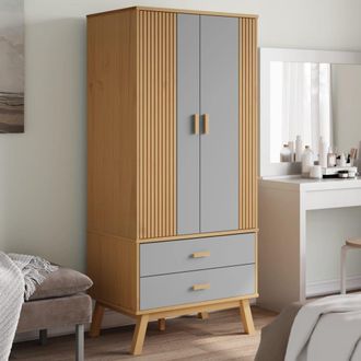 Berkfield Home Wardrobe OLDEN Grey & Brown 76.5x53x172 cm Solid Wood Pine