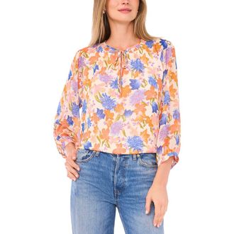 Vince Camuto Floral Peasant Top in Soft Cream at Nordstrom, Size Large
