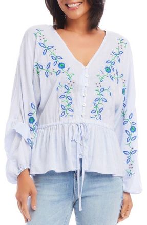 Karen Kane Floral Embroidered Stripe Top at Nordstrom, Size X-Small