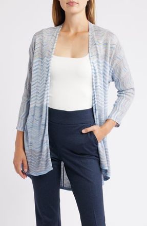 Anne Klein Zigzag Drape Front Cardigan in Opal Blue Multi at Nordstrom, Size Medium