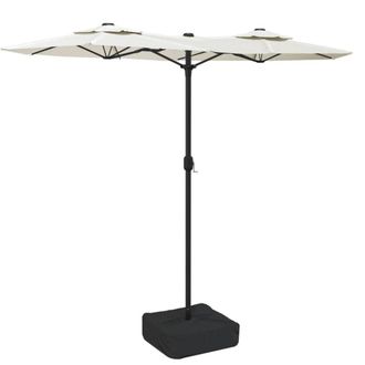 Berkfield Home Double-Head Parasol with LEDs Sand White 316x240 cm