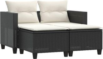 vidaXL Sof&aacute; De Jard&iacute;n 2 Plazas Con Toldo Y Taburetes Rat&aacute;n Pe Negro Vidaxl