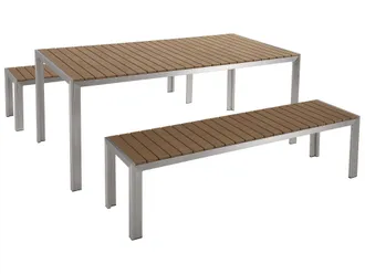 Beliani Set Da Giardino In Alluminio Anodizzato Marrone Tavolo Rettangolare 2 Panche Nardo