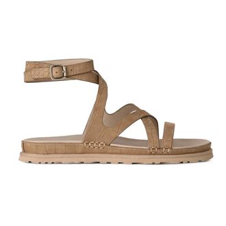 UGG Flat Sandals, female, Beige, Size: 11 US Goldengaze Embossed Ankle Wrap