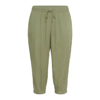 Kaffe Curve Green Capri Trousers with Elastic Waist - female - Kaffe Curve - Cropped Trousers - Green - XL - Trousers