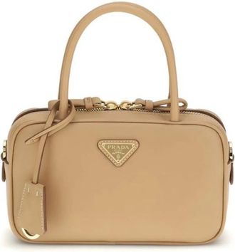 Prada Calf Leather Bos Taurus Handbag - female - Prada - Handbags - Beige - ONE SIZE - Bags