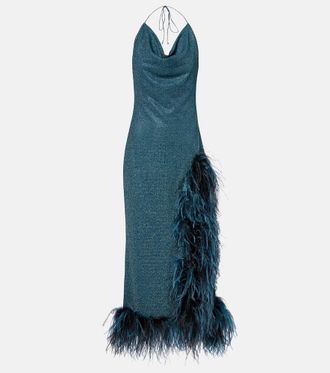Os&eacute;ree Lumiere Plumage halterneck midi dress