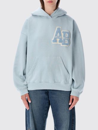 Anine Bing Felpa hoodie relaxed fit in cotone con patch monogram