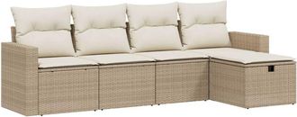 vidaXL Juego de sofás jardín con cojines 5 pzas ratán sintético beige Vidaxl