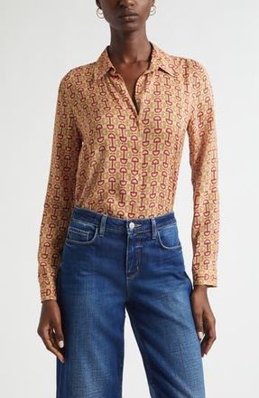 L'agence Holly Print Button-Up Shirt in Multi Allover Horse Bit at Nordstrom Rack, Size Medium