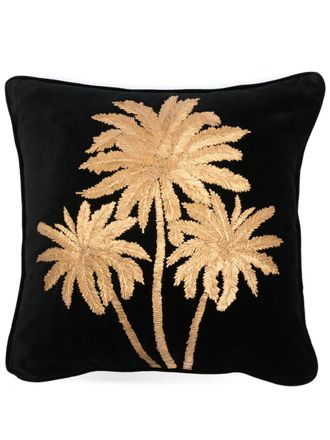 Les-Ottomans Cuscino con ricamo Palms (45cm x 45cm) x Browns - Nero