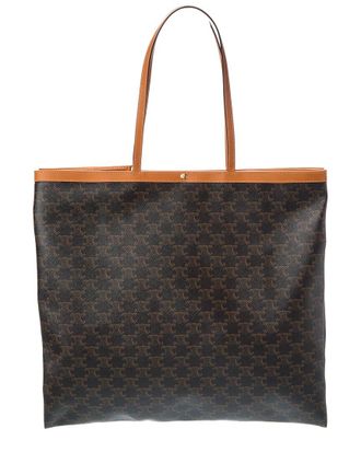 Celine Celine Large Flat Triomphe Canvas & Leather Shopper Tote