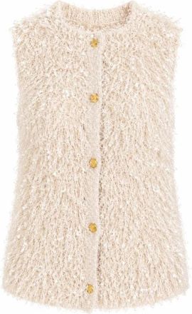 Twinset Vest met imitatiebont effect - Dames - Bodywarmers - Beige - S - Wol - Jassen