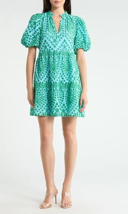 Sugarlips At Sea Jacey Eyelet Babydoll Dress in Blue-Kelly at Nordstrom, Size X-Small