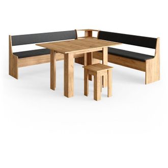 Vicco Gruppo panca ad angolo Roman, Quercia dorata, 210 x 41.5 cm con tavolo