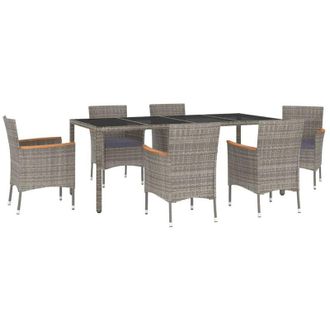 vidaXL Set Comedor Jard&iacute;n 7 Pzas Y Cojines Rat&aacute;n Sint&eacute;tico Gris Vidaxl