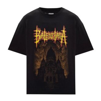 Balenciaga T-Shirts, female, Black, Size: M Graphic-Print Distressed T-Shirt
