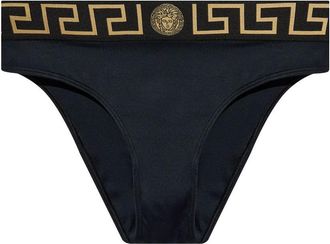 Versace logo-waistband bikini bottoms - women - Elastane/Nylon - 3 - Black