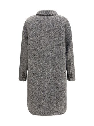 Brunello Cucinelli Womens Double-Breasted Wool And Alpaca Blend Coat With Sequins Panama-Nero Panama/nero