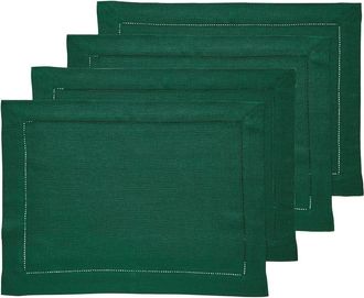 Solino Home Linen Placemats Set of 4, 14 x 19 Inch for Dining Table, Holiday and Everyday Table Decor - Classic Hemstitch in Rainforest at Nordstrom