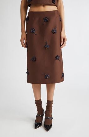 Shushu/Tong Floral Appliqu&eacute; Straight Midi Skirt in Brown at Nordstrom, Size 10 Us