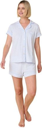 The Cats Pajamas Pima Knit Short Set Stripes Dots in Essential Stripe Heavenly Blue at Nordstrom, Size X-Large