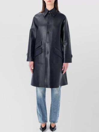 Ralph Lauren long leather trench coat front pockets