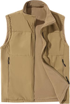 Feoya Mens Reversible Gilet Fleece-lined Sleeveless Jacket Vest Autumn Winter Outerwear Vest with Pockets Windproof Activewear Waistcoat for Work Fishing Ou
