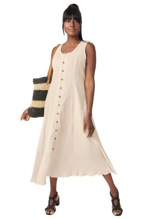 Jessica London Button Down Gauze Dress in Oatmeal at Nordstrom, Size 18