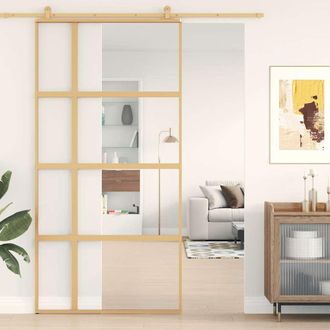 vidaXL Vidaxl - Puerta Corredera Dorada De Vidrio Esg Transparente Y Aluminio