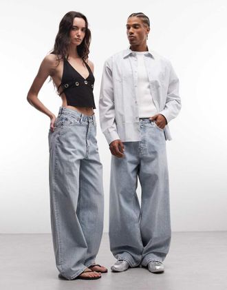 Weekday Astro - Jeans unisex larghi a vita bassa lavaggio blu chiaro