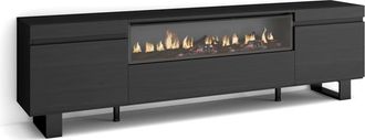 Skraut Home Mueble tv efecto madera negro 200x35x57cm chimenea efecto fuego